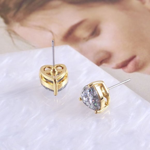 Kate Spade My Love Glitter Heart Stud Earrings - SILVER Awith Dust Bag - Picture 4 of 9